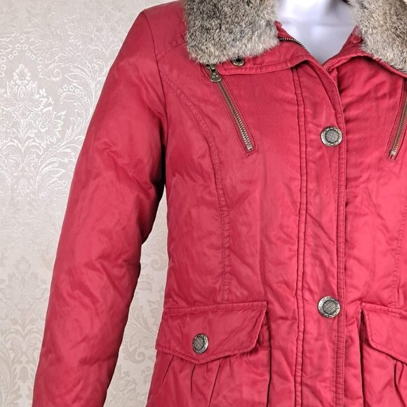 Hampsheer Size Medium Red Puffy Jacket Full Zip Detacheable Fur Collar EUC - Picture 3 of 16